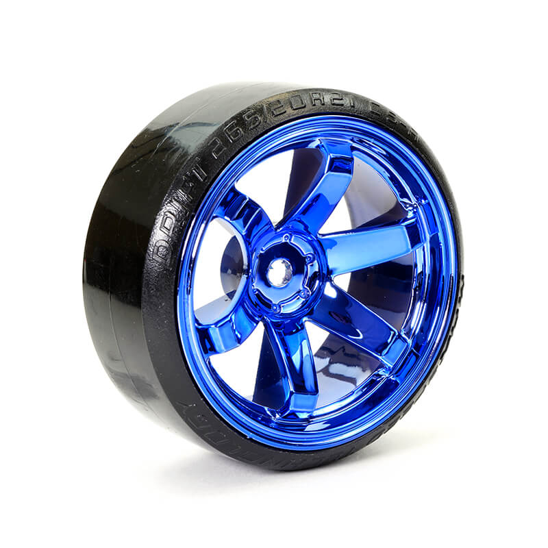 FASTRAX 1/10 STREET/DRIFT TYRE 6-SPOKE WHEEL (6MM OFFSET) - BLUE CHROME